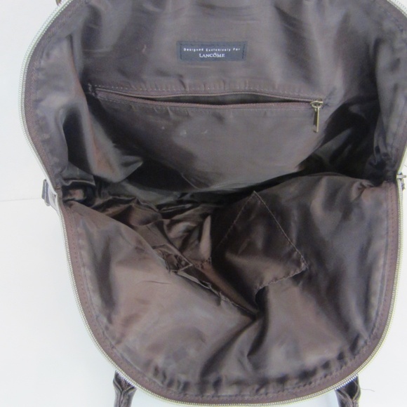 Lancome Brown/Gold Large Makeup/Overnight Bag Double Handle Zip Closure - Picture 3 of 9